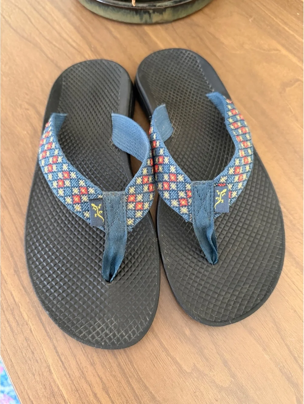 Chaco Ecotread Flip Flops, Blue Multi Pattern, Women's Size 8